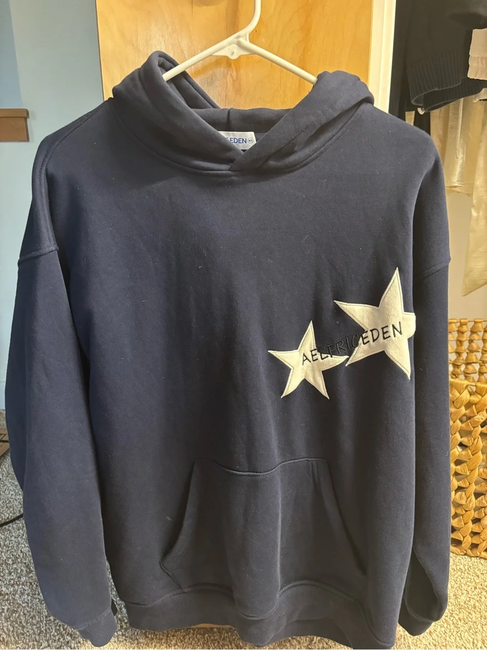 Aelfric Eden Navy Crewneck Hoodie with Cream Star Appliqués